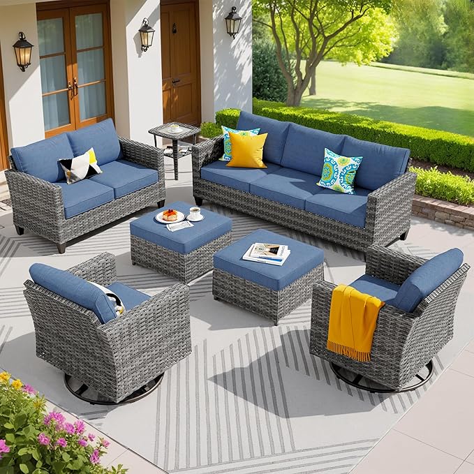 ovios Patio Furniture Set, 7 Pieces Outdoor Wicker Sofa Couch with Swivel Rocking Chairs Loveseat Comfy Cushions Rattan - Photo 1