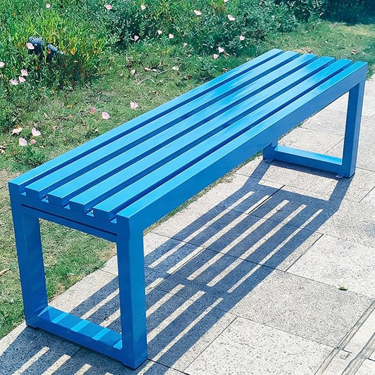 Park Bench for Outside, Outdoor Benches Weatherproof, Metal Garden Bench 2-Person Seat 100/120/150/180 Cm Patio Benches Backless for Lawn Yard Entryway, Capacity 660 Lbs(Blue,150 cm/59 in)