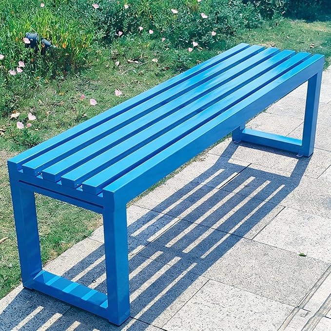 Park Bench for Outside, Outdoor Benches Weatherproof, Metal Garden Bench 2-Person Seat 100/120/150/180 Cm Patio Benches Backless for Lawn Yard Entryway, Capacity 660 Lbs(Blue,120 cm/47.2 in)