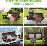 Real Relax Front Porch Swing, Wooden 2-Seater Outdoor Hanging Patio Swing Chair with Cup Holders - Photo 9