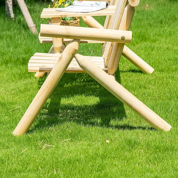 Outsunny 2-Seat Wooden Adirondack Chair, Patio Bench with Table, Outdoor Loveseat Fire Pit Chair for Porch, Backyard - Photo 9