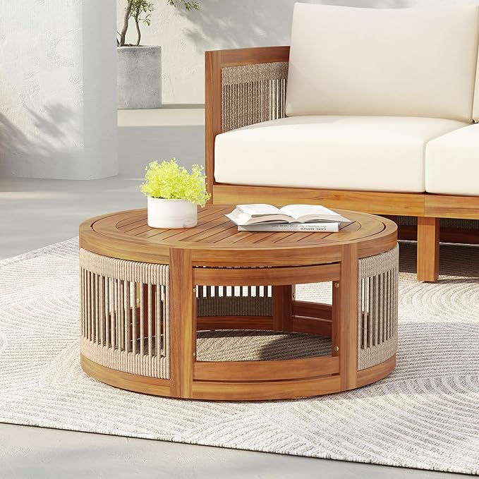 Christopher Knight Home Puekest Acacia Wood Coffee Table with Woven Rope Accents - Photo 4