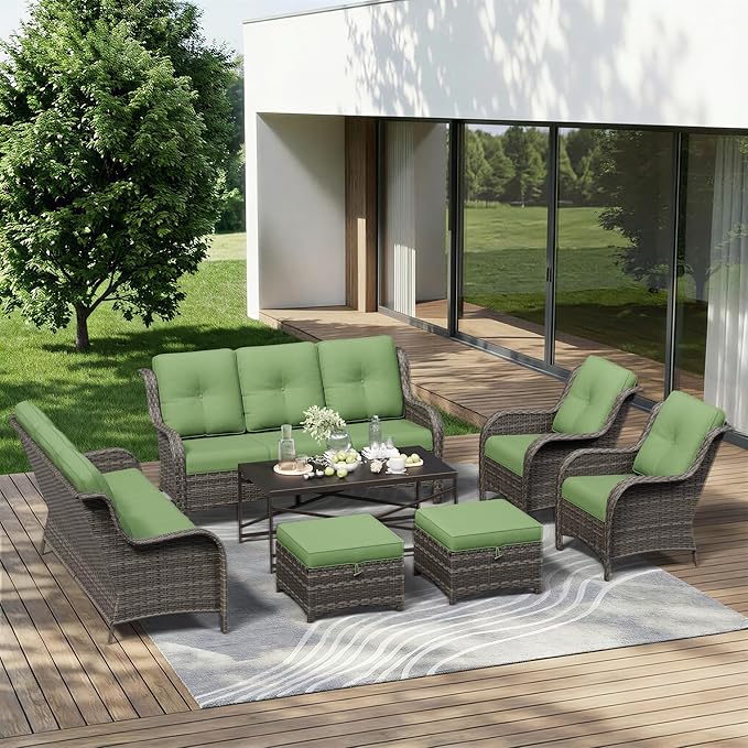 7 Piece Outdoor Wicker Patio Furniture Set, Patio Chairs Set with Thickened Olefin Cushions, High Back and Deep Seating - Photo 1