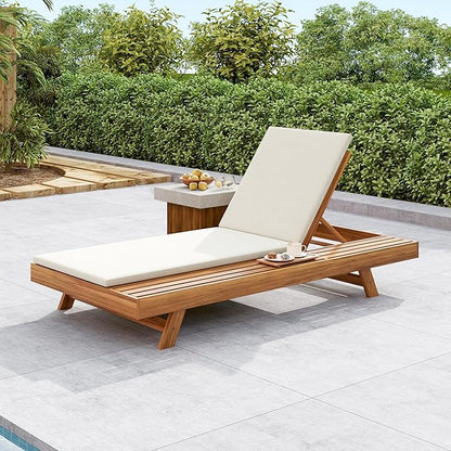 Merax Acacia Wood Chaise Lounge Chair Outdoor Set of 4, Patio Recliner with 4 Position Adjustable Backrest and 1.57" Thick Double-fold Cushion