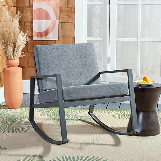 SAFAVIEH Outdoor Collection Cantor Grey/Grey Cushion Rocking Chair