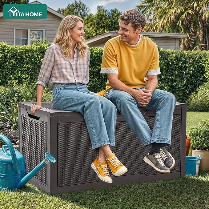 YITAHOME 100 Gallon Large Resin Deck Box Outdoor Storage Boxes for Patio Furniture, Outdoor Cushions - Photo 3