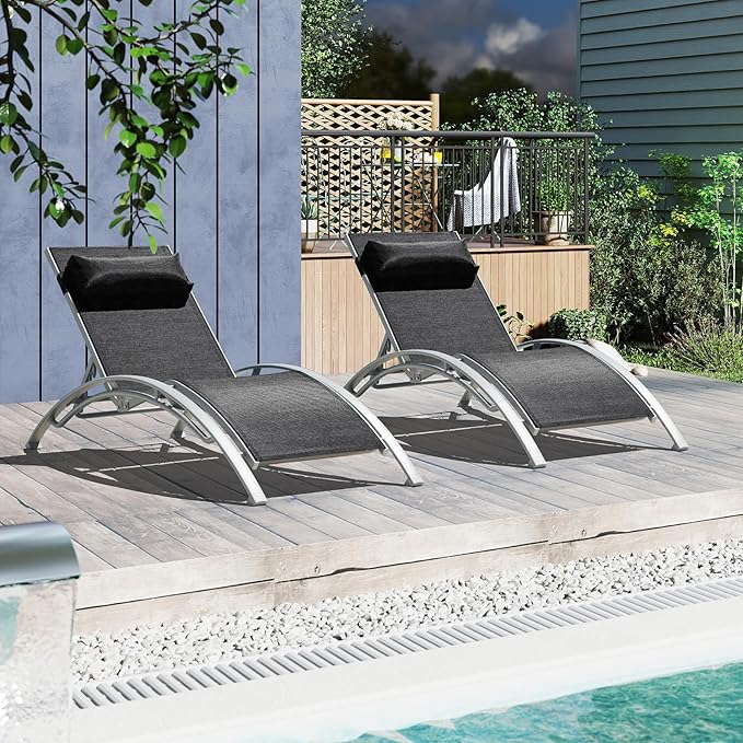 Domi Pool Lounge Chairs Set of 2, Outdoor Chaise Lounge with Side Table - Photo 1