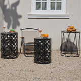 Y&M Set of 3 Garden Black Accent Decorative Stool, Nesting Metal Round Coffee Table, Black End Tables - Photo 4