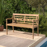 Tangkula Outdoor Bench, 2-Person Garden Bench with Wide Backrest and Curved Armrests, Teak Wood Patio Bench for Backyard - Photo 2
