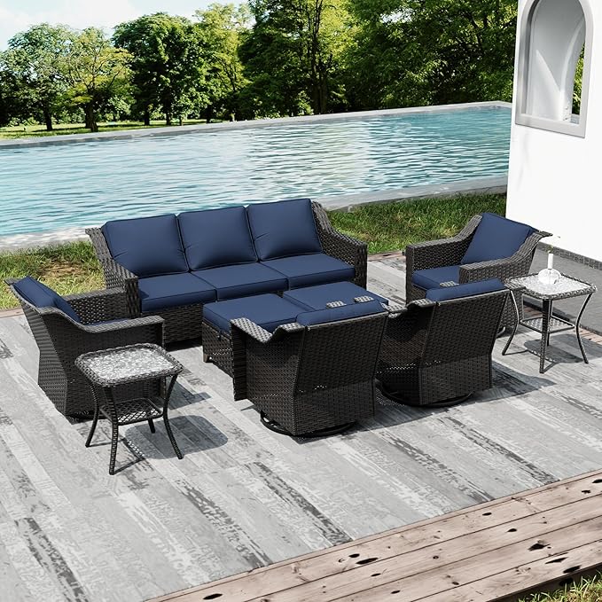 Joyside Wicker Patio Furniture Sets, 9 Pieces Upgraded Large Size Outdoor Furniture with 4 Swivel Rocking Patio Chairs - Photo 7