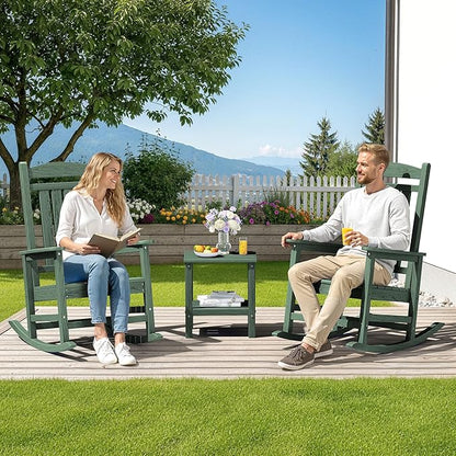 SERWALL HDPE Outdoor Rocking Chair Set of 2, Oversized Patio Rocking Chairs, All-Weather Porch Rockers for Adults, Green