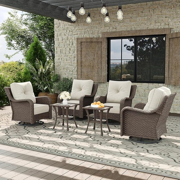 6 Piece Patio Furniture Set, All-Weather Wicker Outdoor Conversation Set with Swivel Rocking Chair and 6 Inch Thick - Photo 1