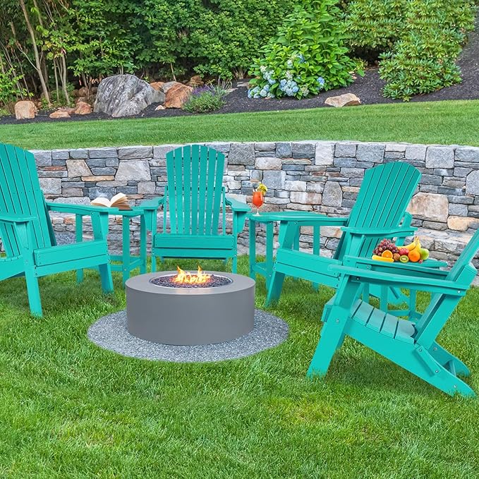 Aoodor Folding Adirondack Chair HDPE Outdoor All-Weather Chair for Patio, Garden, Backyard, Lawn, Fire Pit, Set of 4, Aruba