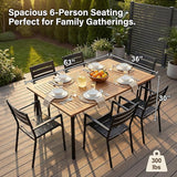 Flamaker Acacia Wood Patio Outdoor Dining Table for 6, Outdoor Table with Umbrella Hole and Metal Legs for Garden - Photo 7