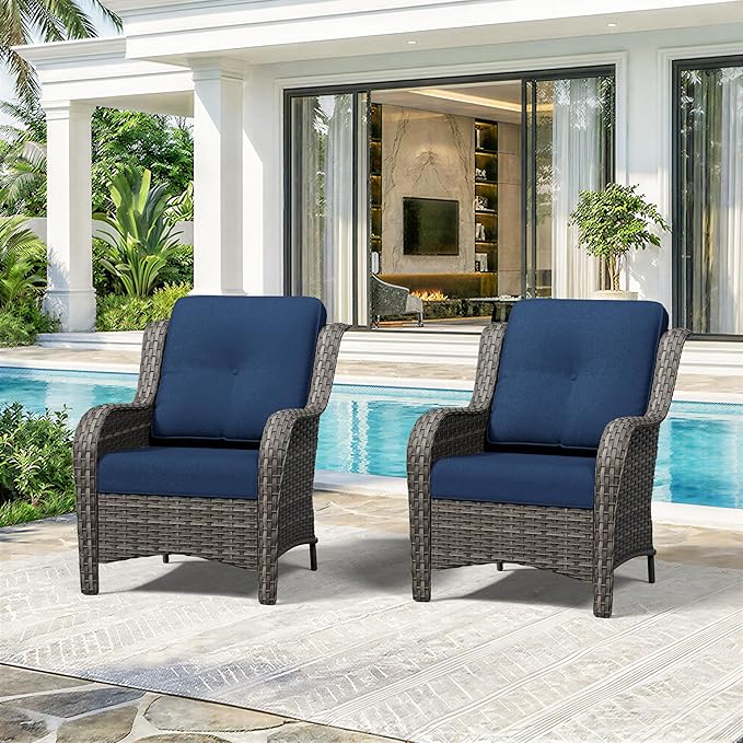 Patio Chairs Set of 2, Outdoor Wicker Patio Furniture Set with Thickened Olefin Cushions, High Back and Deep Seating - Photo 8