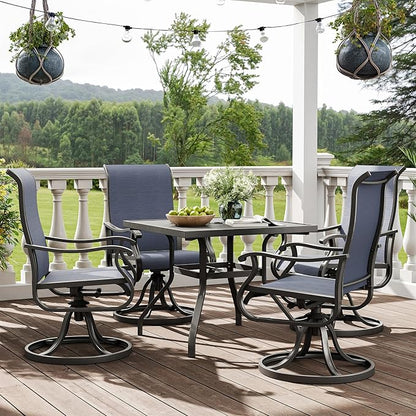 Amopatio Patio Swivel Chairs Set of 4, Outdoor Swivel Rocker Dining Chairs with All Weather Textilene High Back & Metal Frame, for Backyard Deck Lawn Garden, Navy Blue