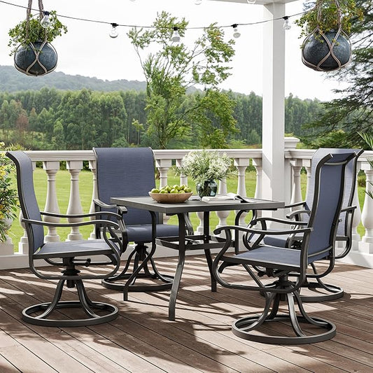 Amopatio Patio Swivel Chairs Set of 4, Outdoor Swivel Rocker Dining Chairs with All Weather Textilene High Back & Metal Frame, for Backyard Deck Lawn Garden, Navy Blue