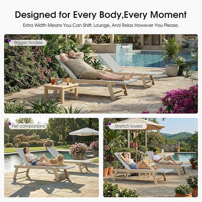 PURPLE LEAF Extra Large Patio Chaise Lounge 2 Pieces French Outdoor Wicker Lounger Matte White Aluminum Frame 771LBS Capacity PE Rattan Adjustable Backrest for Pool Garden Beach Backyard White