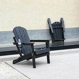 HDPE Foldable Adirondack Chair Outside with Cup Holder, Composite Outdoor Chairs with Wood Texture, Black - Photo 8