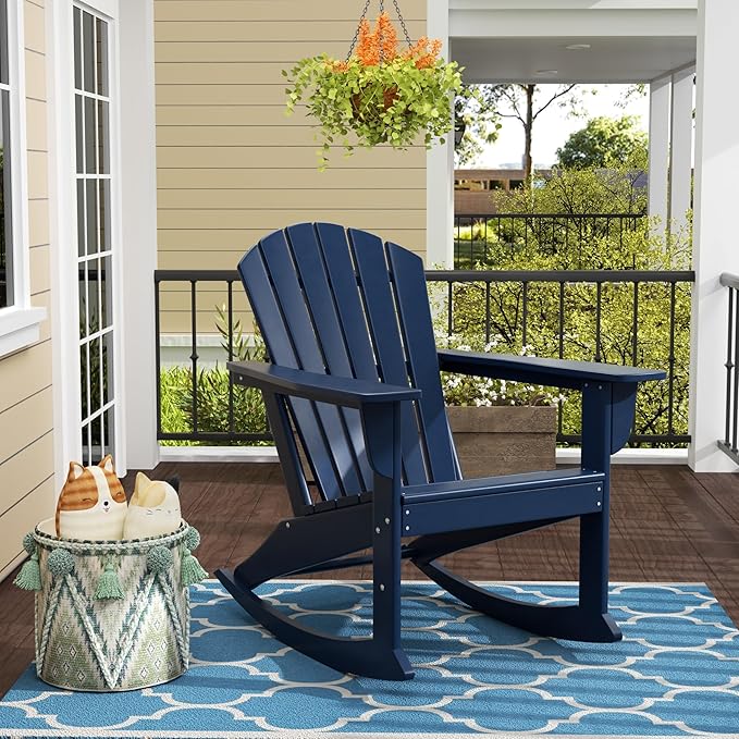 WO WESTIN OUTDOOR HDPE Altura Outdoor Rocking Poly Adirondack Chair, Navy Blue