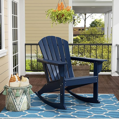 WO WESTIN OUTDOOR HDPE Altura Outdoor Rocking Poly Adirondack Chair, Navy Blue