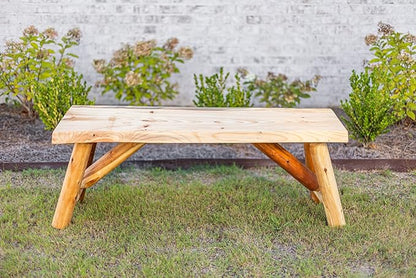 SRL Rustic Logwerks Indoor & Outdoor Bench — Pine & Cedar Wood Bench — Front Porch Decor — Live Edge Small Bench for Entryway, Garden — Handcrafted Wooden Bench — Rustic Furniture (48”, Outdoor Clear)