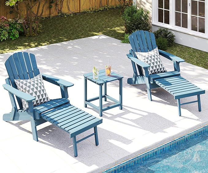 Oversized Wooden Folding Adirondack Chair with Ottoman, Pre-Assembled Backrest and Seat Board, Lounge Chair for Outdoor Patio Garden Lawn Backyard Firepit Deck Pool Beach