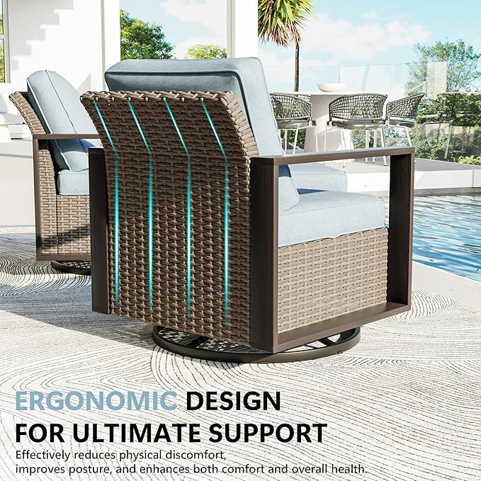 Patio Chairs Set of 2, Outdoor Swivel Rocker Patio Chairs, Metal Patio Furniture with Deep Seating - Photo 6
