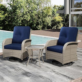 Joyside Outdoor Swivel Rocker Chairs, 3 Piece Wicker Patio Set with Thickened Cushions, High Back, Deep Seating - Photo 9