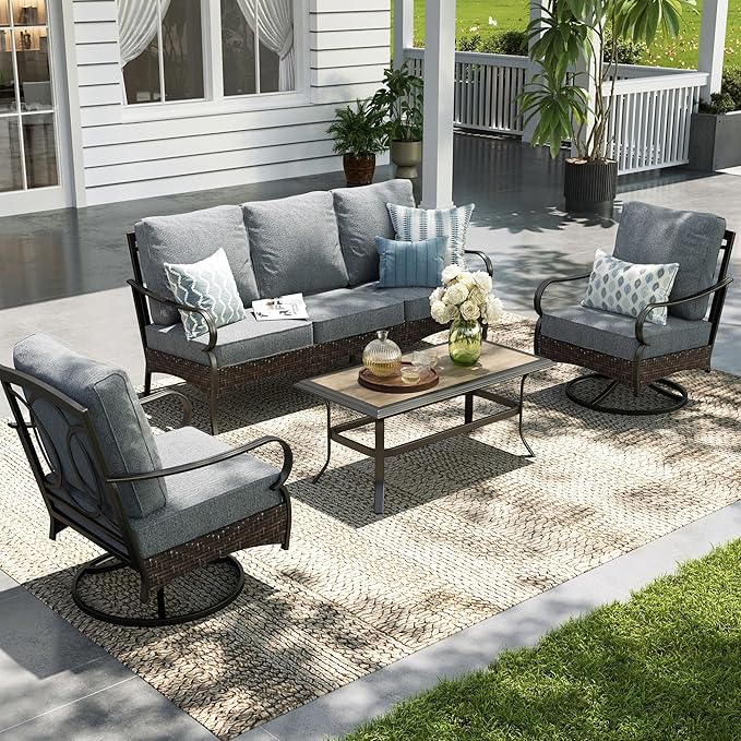 Sophia & William Patio Furniture Set, 4 Piece Metal Outdoor Conversation Set with 3-Seater Outdoor Couch - Photo 1