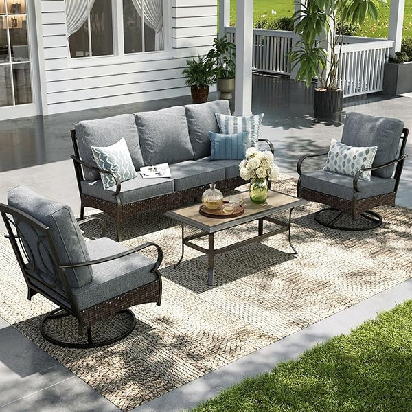 Sophia & William Patio Furniture Set, 4 Piece Metal Outdoor Conversation Set with 3-Seater Outdoor Couch - Photo 1