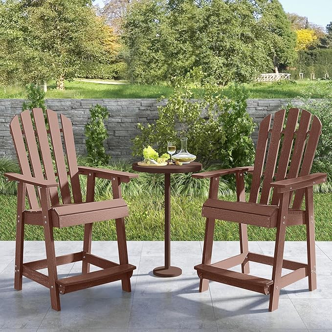Tangkula Outdoor Bar Stool, HDPE Tall Adirondack Chair with Armrest & Footrest - Photo 4