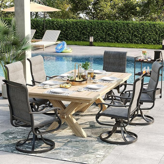 Patio Swivel Chairs Set of 4, Outdoor Dining Chairs with High Back, All-Weather Swivel Rocker Chair for Lawn, Porch or Garden (Padded Dark Grey)