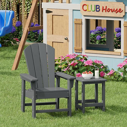 Costaelm Kids Outdoor Side Table, Small Patio HDPE Adirondack Square Table, Porch End Table for Outside Pool Garden, Gray