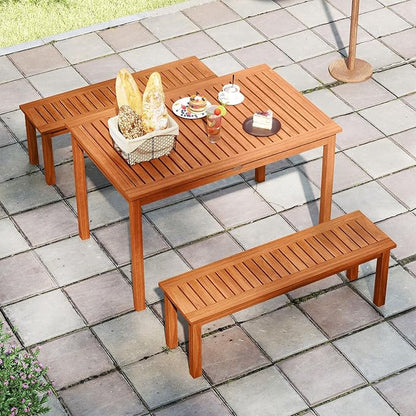 Tangkula Outdoor Wood Bench, 2-Person Backless Patio Garden Bench with Slatted Seat, Front Porch Dining Seating Furniture for Deck, Yard and Park (1)