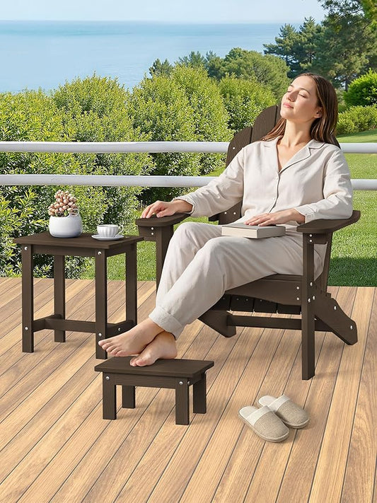 LUE BONA Outdoor Side Table, 2-Tier HDPS Outdoor Nesting End Table with Removable Small Foot Stool for Patio, Deck, Poolside, Low Maintenance & Weather Resistant,Dark Brown