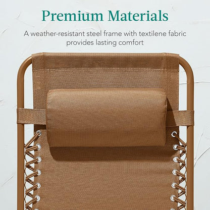Best Choice Products Adjustable Zero Gravity Chair, Monochromatic Color Folding Patio Recliner w/Side Tray, Headrest - Desert