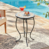 Side Table Outdoor, Mosaic Patio Table Plant Stand, 22" H Iron Coffee End Table - Photo 1