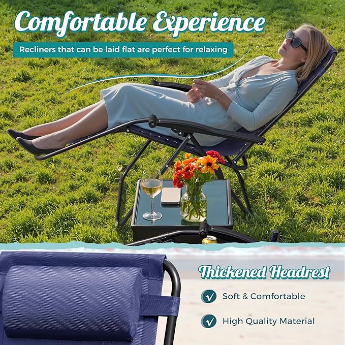 Homall Zero Gravity Chair Patio Folding Lawn Outdoor Lounge Gravity Camp Reclining Lounge Chair with Cup Holder Pillows - Photo 5