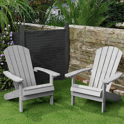 YEFU Adirondack Chairs Set of 2: Plastic Adirondack Chairs - Patio Chairs with Wood Texture - Outdoor Chair HIPS - Lawn Fire Pit Deck Porch Garden Chairs for Adults(Grey)