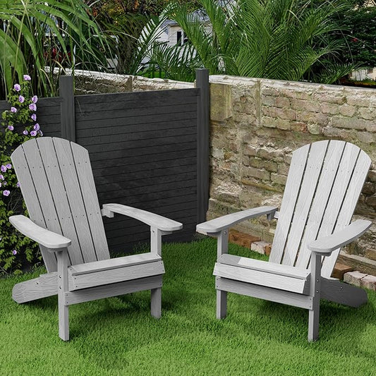 YEFU Adirondack Chairs Set of 2: Plastic Adirondack Chairs - Patio Chairs with Wood Texture - Outdoor Chair HIPS - Lawn Fire Pit Deck Porch Garden Chairs for Adults(Grey)