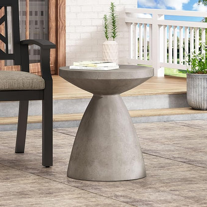 Outdoor Side Table Concrete End Table Faux Stone Small Coffee Tables Patio Garden Stool Plant Stand for Porch, Backyard Silver-Snowman