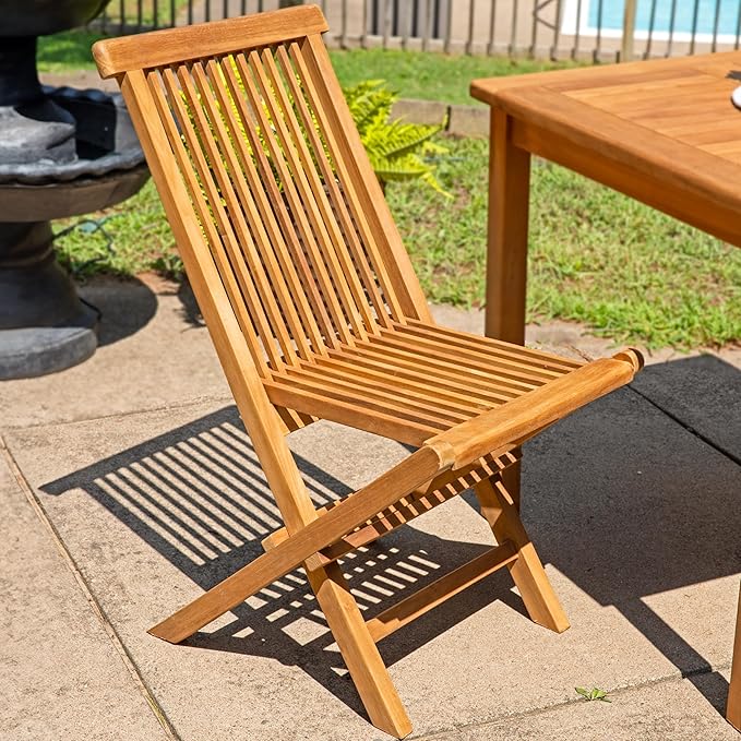 Sunnydaze Hyannis Solid Teak Outdoor Folding Dining Chairs - Light Wood Stain Finish - 1 Chair