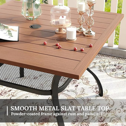 VICLLAX 37.8" Square Outdoor Patio Table, All Weather Metal Outdoor Dining Table for Lawn Garden, Walnut Wood-Like Tabletop
