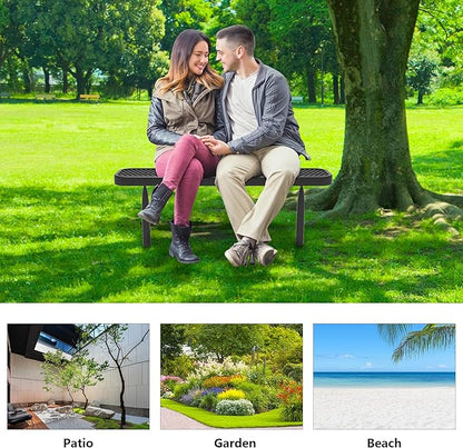 4 FT Heavy Duty Metal Park Bench for Outside, Outdoor Backless Bench with Thermoplastic Coating, Commercial Benches for Shopping Mall, Store, Park, Deck, Inground Mounted, Black