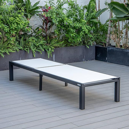 LeisureMod Marlin Aluminum Outdoor Chaise Lounge Chair - Mesh Sling Fabric Seat Black Aluminum Frame Beach, Pool Lounge Chair for Modern Patio Lawn, Garden and Backyard (White)