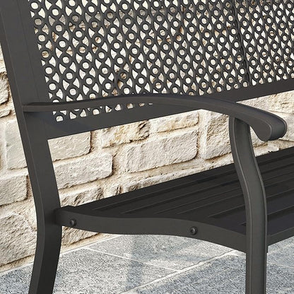 DIFY 50" Outdoor Bench Metal Garden Patio Furniture with Backrest & Slatted Seat for Porch, Park, Lawn, Black