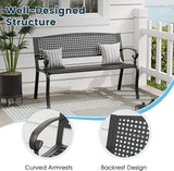 Outdoor Bench, 50 inches Metal Garden Bench, Cast Iron Steel Frame Patio Chairs w/Twist Circle Pattern Backrest for Park - Photo 3