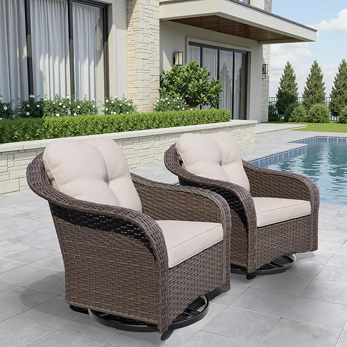 Wicker Swivel Rocking Chairs Set 2 - Photo 8