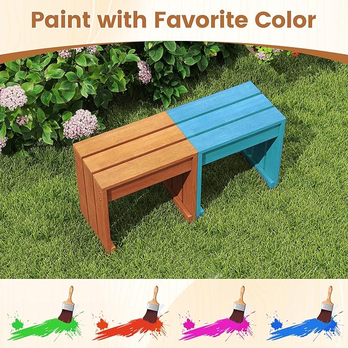 Tangkula Small Wood Outdoor Bench, Patio Backless Bench with Solid Wooden Frame, Compact Side Table & Plant Stand with 242 LBS Weight Capacity, Bench for Backyard, Porch, Entryway, Garden